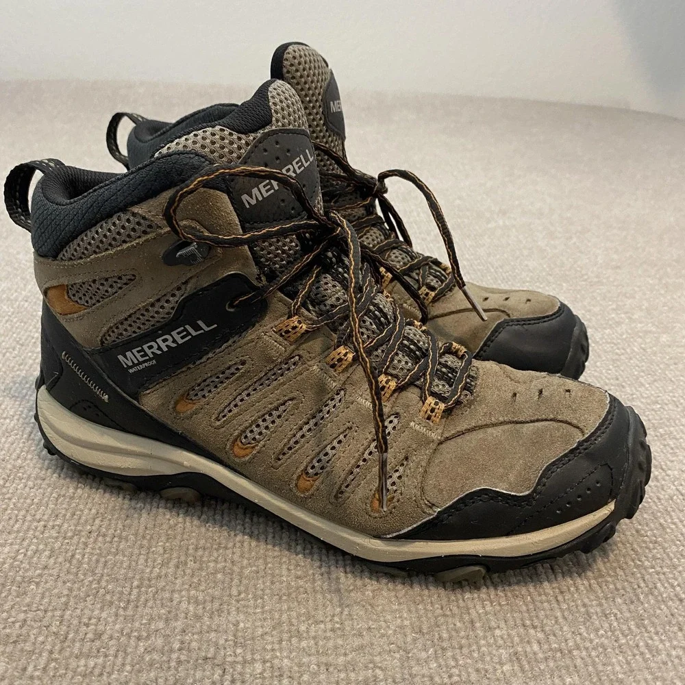 Merrell Boots Mens Size 9.5 Brown Suede Waterproof Hiking Ankle Outdoor J036955